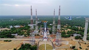 The Launch Vehicle Mark III LVM3 M4 vehicle with Chandrayaan 3 at the launch pad